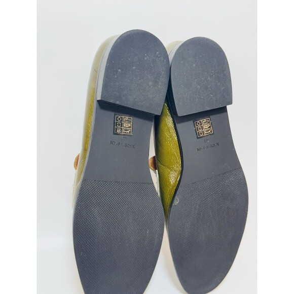 Angel Alarcon Patent Leather Square-Toe Flats moccasins OLIVE  Size 41/10 - Picture 13 of 15